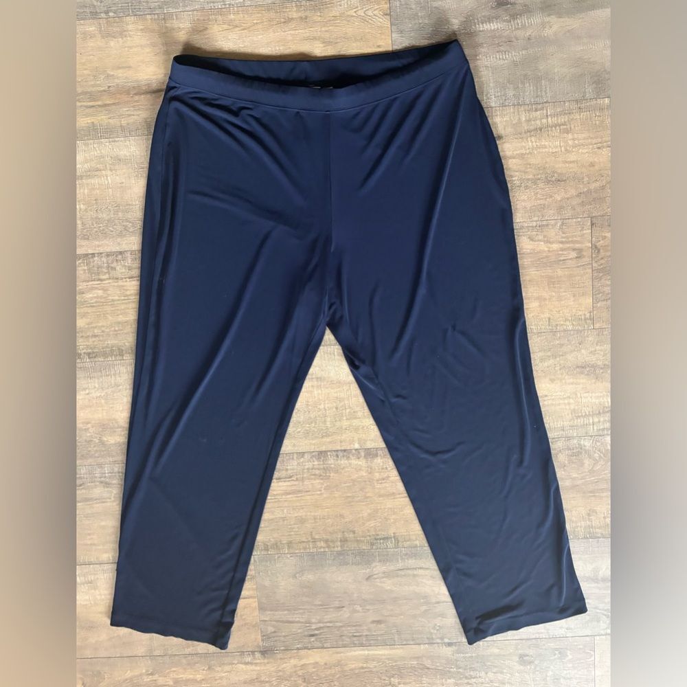Susan Graver Essentials womens plus size 1X navy blue straight leg pull on pants
